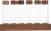 Luxshiny 1Set Glass Coffee Bean Storage Bottles with Walnut Wooden Dosing Stand Airtight Tubes for Tea Leaves Spices and Flower Tea for Home and Commercial Display