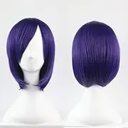 Womens Short 30cm Straight Synthetic BOB Wigs w Side Bangs Cosplay Costume Party, Dark Purple