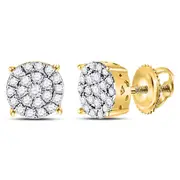 14k Yellow Gold Round Diamond Fashion Cluster Earrings 1/4 Cttw