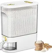22 Lbs Rice Dispenser, 10 KG Large Dry Food Storage Container with Measuring Cup & Time Scale, Food Dispenser Kitchen Organization and Pantry Store for Cereal Dry Food (White)