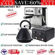 Pronti Toaster, Kettle & Coffee Machine Breakfast Set Vintage Design - Black