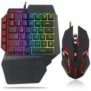 One Hand RGB Gaming Keyboard and Backlit Mouse ComboUSB Wired Rainbow Letters...