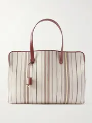 [Loro Piana] Loro Piana - Laguna Leather-trimmed Striped Canvas Tote - Cream - One size One size Cream