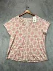 NWT Wonderly Plus Tops Womens 2X Peach Tile Shirt Beige Geometric Short Sleeve
