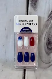 NEW Dashing Diva Magic Press On Nails Long Coffin USA Ombre Flag 4th July PO241