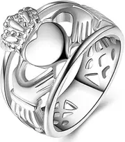 [Jude Jewelers] Stainless Steel Heart Shaped Claddagh Ring Statement Promise Anniversary