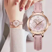 在飛比找蝦皮購物優惠-新款女士手錶女小眾高級感立體玫瑰花皮帶腕錶女石英錶