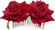 Rose Hair Clip Flowers Comb for Women Rose Flower Hairpins Hair Clips for Women Girls Burgundy Hair Accessories for Wedding Hair Side Combs for Brides Flower Hair Barrette