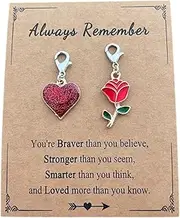 [AMOBESTER] Rose Clip on Charms Red Heart Clasps for Bridesmaid Wedding Jewelry for Necklace Bracelets