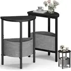 Side Table, Small Round End Table with Fabric Basket, Set of 2 Half Round Sid...