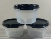 Tupperware Modular Mates Rounds Set of 3 Clear w/ Black Seals 3.5" dia. New