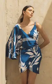 [Andres Otalora] Minee Asymmetric Satin Mini Dress