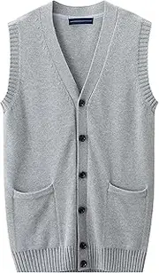 [JEShifangjiusu] Men's Button Knitted Cardigan Vest Wool Blend V Neck Sweaters Lightweight Tank Top with Pockets, Light Grey B2, Medium