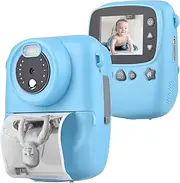 Portable Instant Print Camera Digital Video Camera with 1080P High Video Resolution 18MP 2.3 Inch Large Screen Funny P Frames Markers Print Paper Stickers Hanging Rope for Boys Girls Blue
