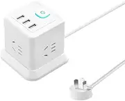 ROSY CLOUD Power Strip with USB, 9.1Ft Power Outlet Extender with 4 AC Outlets, 3 USB A Ports,2.77M Extension Cord Cube Charging Station,Multiple Protection for Household Appliance MAX 2500W