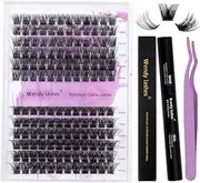 DIY lash Extension Kit Lash Cluster Kit Cluster Eyelash Extensions Individual Lashes Eyelash Clusters Mascara Brush Lash Band and Seal Cluster Lash Applicator Individual Lashes Kit(Natural/Volume Kit)