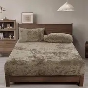 PHF Truly Velvet Fitted Sheet King Size, 1 Pack Luxury Super Soft Cozy Comfy Bottom Sheet with 15" Deep Pocket,Suitable for Fall Winter and Spring, No Pillowcases, Khaki