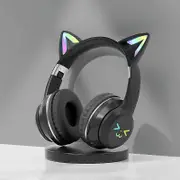 New BT612 Gradient Wireless Bluetooth Cat Ear Headphones With Mic RGB Light HiFi Subwoofer Music Game Headset Support TF Card black no box