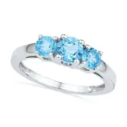 Blue Topaz Three Stone Ring in Solid 10K White Gold