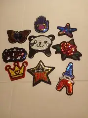 Lot Of Mixed Miscellaneous Iron On Patches (9) Panda Hamsa Star Rose And More!