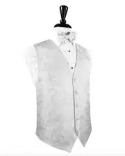 White Silk Paisley Tuxedo Vest and Tie
