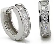 [Poetic Dove] Sterling Silver 10mm Huggie Hoop Small Square Sleeper CZ Crystal Earrings