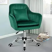 ALFORDSON Velvet Office Chair, Swivel Makeup Chair for Vanity Table, Mid-Back Armchair Computer Desk Chair, Modern Home Task Chair for Kids Adult Study Work Living Room Bedroom, Jade Green Orla Series