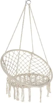 Macrame Hammock Hanging Rocking Chair, Suitable for Bedroom, Outdoor, Children, Adults, Huge Load-bearing Capacity（Beige）
