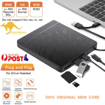 Laptop Desktop PC Windows 10/11 Mac USB 3.0 External CD DVD Drive Burner Player
