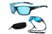 Men Sunglasses Polarized Glasses Fishing Wrap Around Eyewear with Strap and Zippered Case-Red
