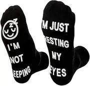 [SKIWAX] Novelty Socks I'M NOT SLEEPING Socks Funny Cotton Socks,Jacquard Weave Anti-friction Socks,Cotton Socks for Men Women