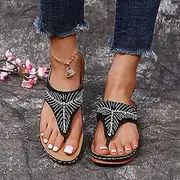 [JSMY] Mule Clogs Shoes for Women Flip Flops Thongs Summer Clip Toe Wedge Slip on Sandal Ladies Sparkly Rhinestone Loafer Platform Shoes Comfort Breathable Walking Slippers,Black,US12/EU4