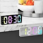 Elegant Mirrored Digital Alarm Clock with Voice Activation and Temp Display
