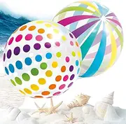 Esshogo Pack of 2 Water Balls, Inflatable Beach Ball, Colourful Striped Beach Ball, Children's Water Ball, Colourful Striped Water Balls, Small Swimming Pool Beach Toy Ball, Water Balloons 28 cm