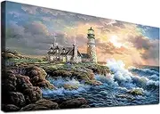 JATOK Large Diamond Painting Kits for Adults (35.5 x 15.7 inch) DIY 5D Lighthouse Full Round Drill Crystal Rhinestone Embroidery Pictures Arts Paint by Number Diamond Art Kits for Home Wall Decor