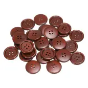 30pcs Wooden Sewing Button 25mm 4 Holes Round Craft Buttons, Red Brown