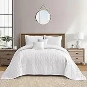 Blythease Oversized King Bedspread, Modern & Contemporary Look, Lightweight Bedding Cover, Reversible, 5 Piece Set, King/Cal King, Pure White
