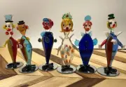 Set Of 6 - 4” Vintage Murano Style Clown Glass Art Lot NIB