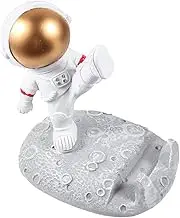 ibasenice Astronaut Phone Holder Desk Novelty Cell Phone Stand Creative Mobile Phone Holder Resin Figurine Decor for Home Office Phone Tablets Bracket (Golden)