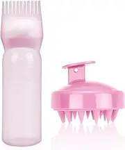 Hair Dye Brush Bottle, Root Comb Applicator Hair Dye Comb and Head Massage Brush, Hair Oil Applicator Bottle, Hair Dye Bottle Applicator Brush, Hair Dye Brush Bottle (Pink)