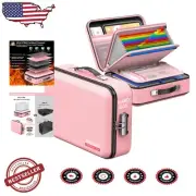 Large Fireproof Document Box with Combination Lock & Accordion Storage, Pink
