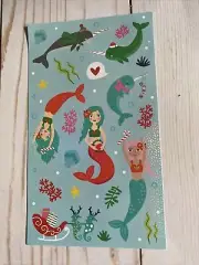 Christmas Mermaid Stocking Stuffer Sheet Of Stickers Seahorse Narwhal Coral New