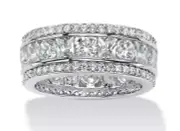 EMERALD CUT TRIPLE ROW CZ ANNIVERSARY ETERNITY RING STERLING SILVER 6 7 8 9 10