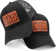 [Engmoo] Mom and Dad Hats New Dad Mon Parents Gifts for Couples Fathers Day Embroidered Mesh Baseball Caps Black