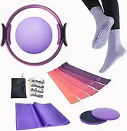 Pilates Essentials Kit for Women - 13-Piece Professional Pilates Equipment Set with Thick Pilates Ring, 25cm Yoga Ball, 5-Level Resistance Bands (5-40lbs), Non-Slip Socks, Sliders & Accessories