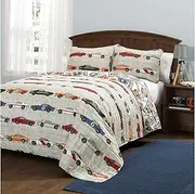 Lush Decor 16T000544 2 Piece Race Cars Quilt Set, Twin, Blue/Orange