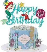 Happy Birthday Little Mermaid Cake Topper Mermaid Cake Topper Favors for Girls Birthday Party Cake Decorations