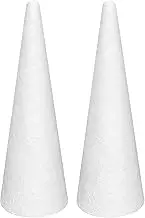 Crafjie Foam Cones for DIY Arts and Crafts (4.65 x 15.7 in, 2 Pack), White Polystyrene Christmas Tree Foam Cones Craft Supplies, for DIY Home Craft Project, Christmas Tree, Table Centerpiece