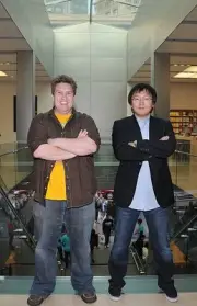 Actors Nate Torrence Masi Oka attend the "Get Smart" iTunes in-sto- Old Photo 6