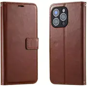 iPhone 14 Pro Flip Wallet Case - Brown 3 Card Slots - Cash Compartment - Magnetic Clip [MPPGEN0654]